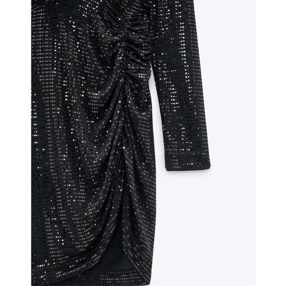 NWT Zara Black Sparkly Ruched Festive Party Dress - Picture 8 of 17